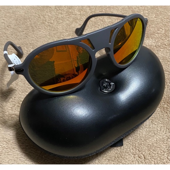 MONCLER Injected Pilot 51MM Sunglasses GREY/ORANGE NWT - Picture 5 of 10